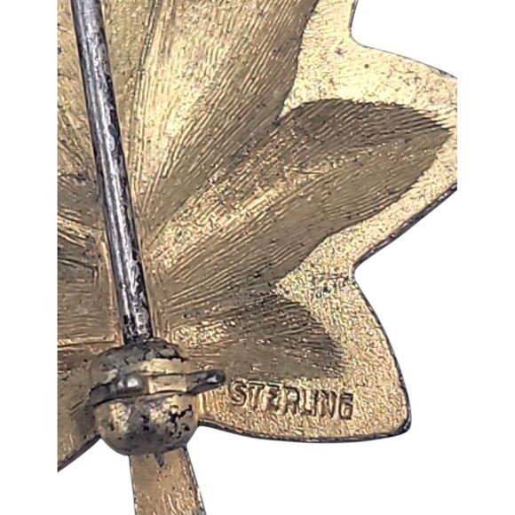 US Army Sterling Silver Oak Shaped Rank Pin Gold Plated over 925 Vintage - Picture 8 of 8